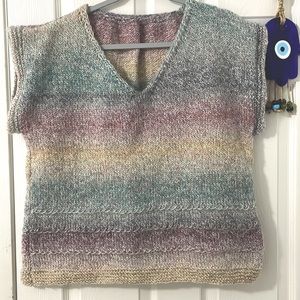 Hand Knit V Neck Top Short Sleeve Pastel Colors Pink Purple Blue Yellow White 💕